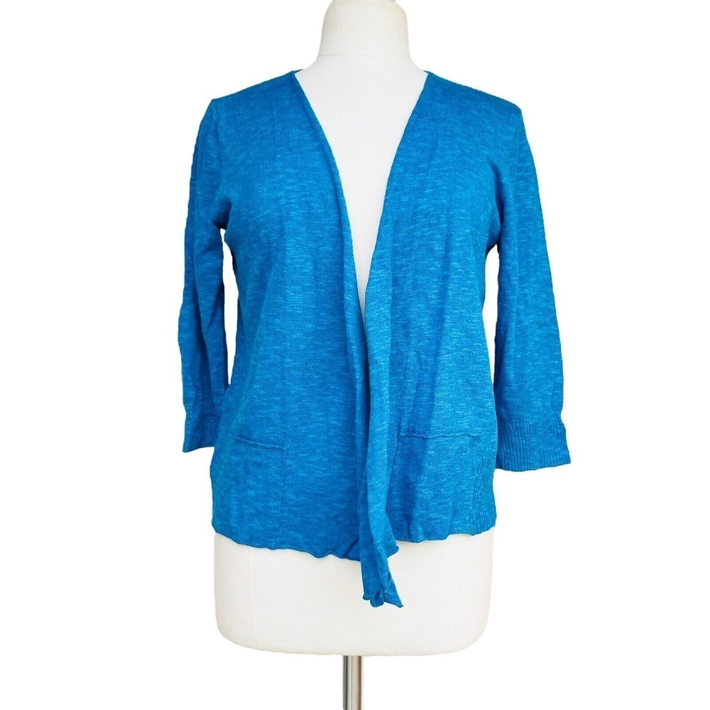 EILEEN FISHER Cardigan Women’s Size S Blue Linen Blend 3/4 Sleeve Open